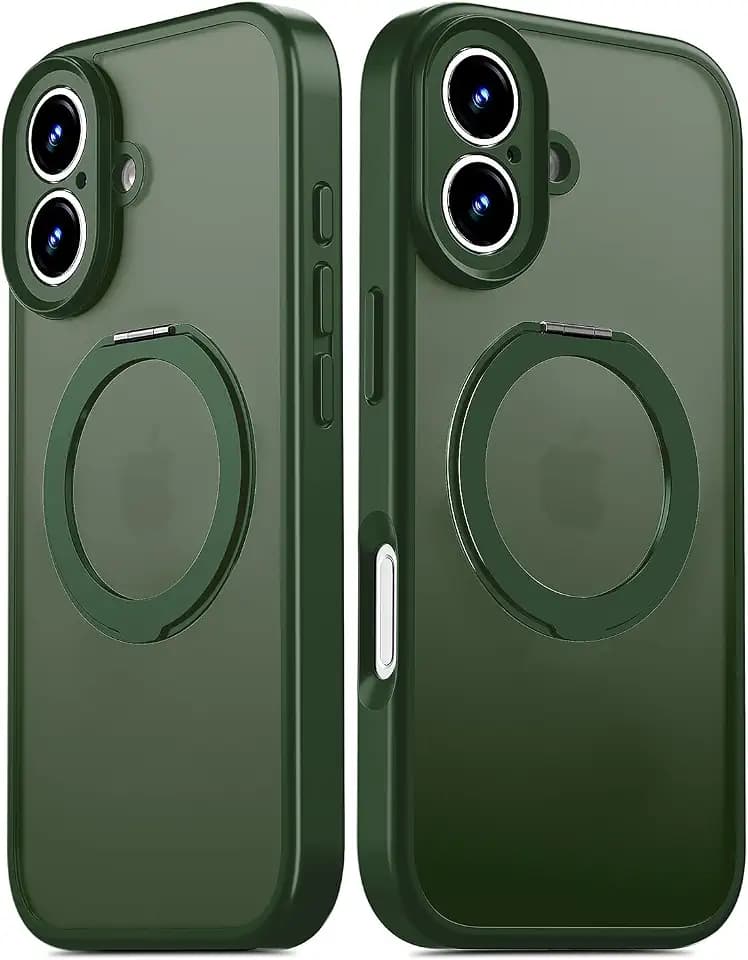 for iPhone 16 Case Upgraded 360° Spin Magnetic Stand, Green