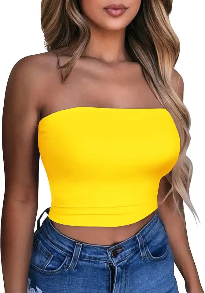 Summer Tube Tops Basic Crop Tops for Women Strapless Tank Bandeau Shirts