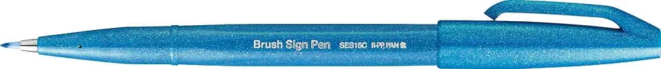 Pentel SES15C-S - Brush Sign Pen Faserschreiber, pinselähnliche Spitze, 10 Stück, hellblau