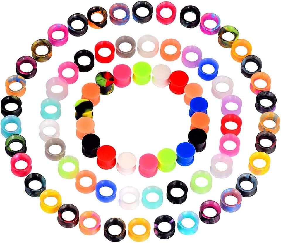 Oyaface 76 Pcs Soft Silicone Ear Tunnels/Plugs Kit Flesh Flexible Earring Gauges Double Flared Earlets Stretchers Expander Piercing Jewelry, 6MM-18MM