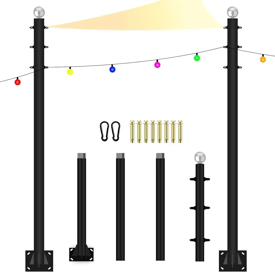 Fairyrain Sun Shade Sail Poles 10FT Outdoor Shade Sail Pole Kit Heavy Duty Steel Post Support Awning Canopy for Deck Patio Outside Backyard, black