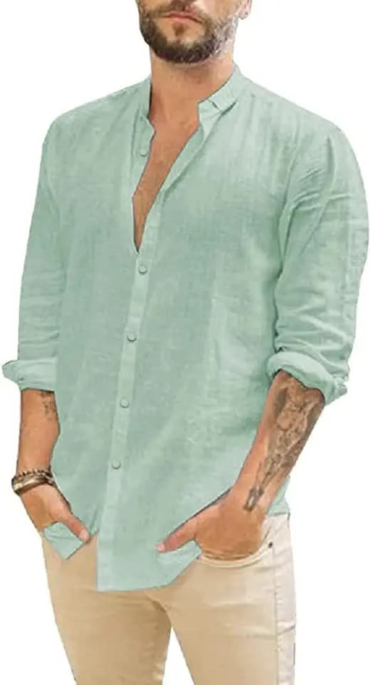 Friptspyg Leinenhemd Herren Hemd Langarm Baumwolle Leinen Hemden Button-Down Freizeithemden Casual Regular Fit Sommerhemd