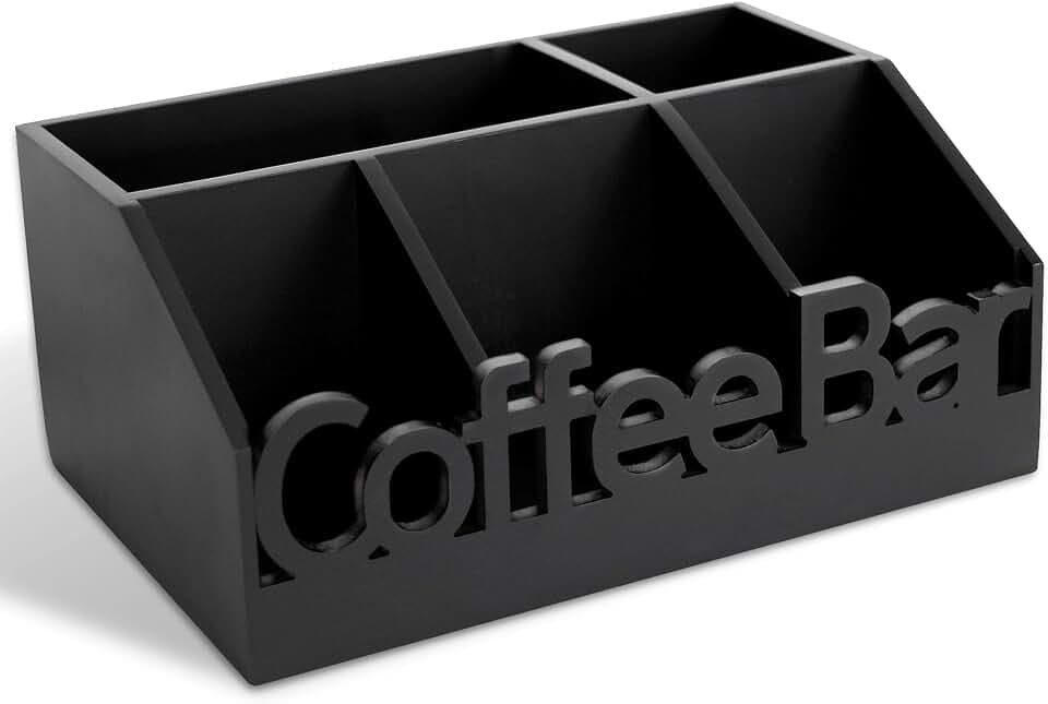 Coffee Bar Organizer Countertop, Wood Tea & Coffee Pod Station Caddy, Black