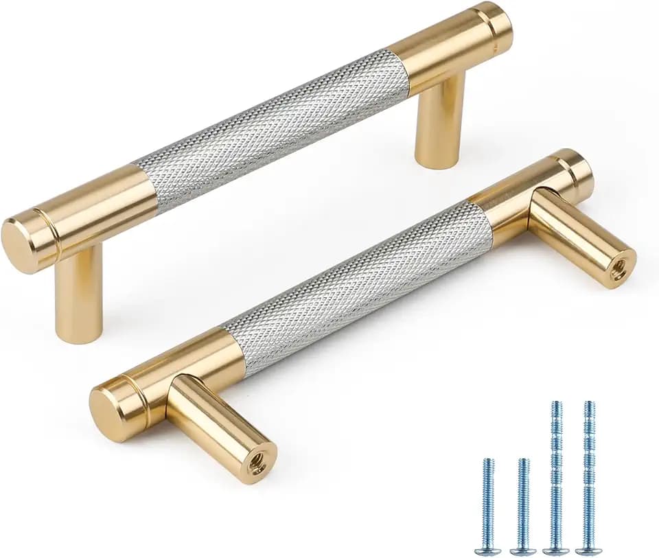 Rergy Cabinet Handles Knurled Drawer Pulls and Knobs 25Pack Brushed Nickel&Rose Gold 5inch Hole Center Kitchen Hardware for Dresser Oxidation Finish with Diamond Pattern