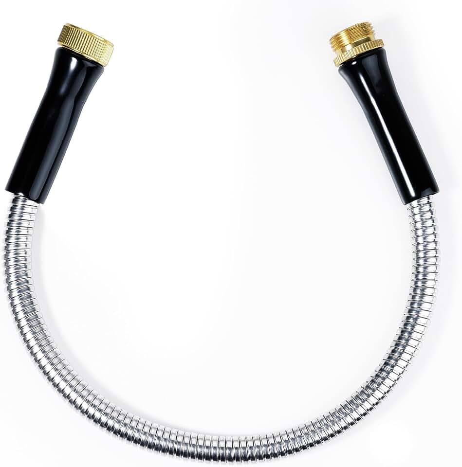 SheeChung Short Garden Hose 2ft x 5/8",Metal Garden Hose for Hose Reel Faucet,Heavy Duty 304 Stainless Steel Metal Leader Hose,Lightweight & Leakproof Water Hose for Outdoor,Yard,Lawn,Male to Female