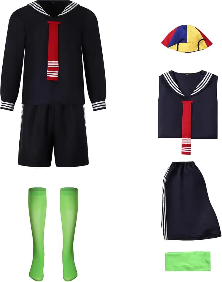 Adults Chavo Costume Stripe T-Shirt Pants Suspenders with Hat Sets Cosplay Uniform Outfits