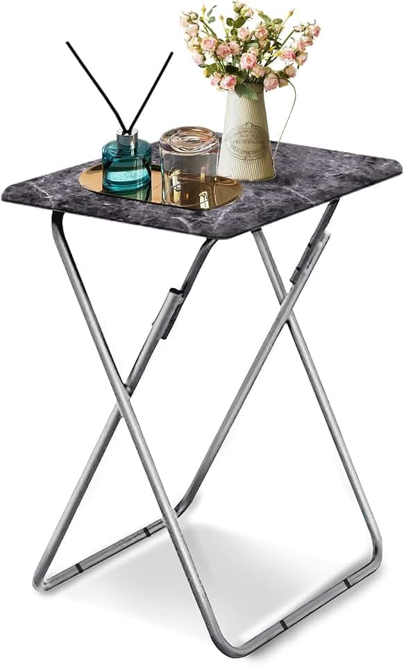 Huhote Beistelltisch Klappbar, Klappbar Tablett Tisch,Kleiner tabletttisch, klapptisch Snack Tisch, Foldable Table, Kleiner Beistelltisch Outdoor, Für Wohnzimmer,Dunkler Marmor, 37x47x66cm