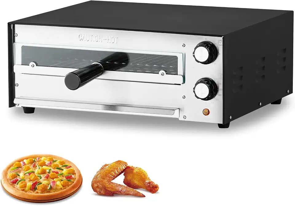 VEVOR elektrischer Pizzaofen für 305 mm Pizza 1450 W Pizzabackofen bis 300 °C, Pizzamaker mit Zeit- und Temperaturregelung, Pizzabackmaschine Pizzamaschine multifunktional Grillofen Schwarz