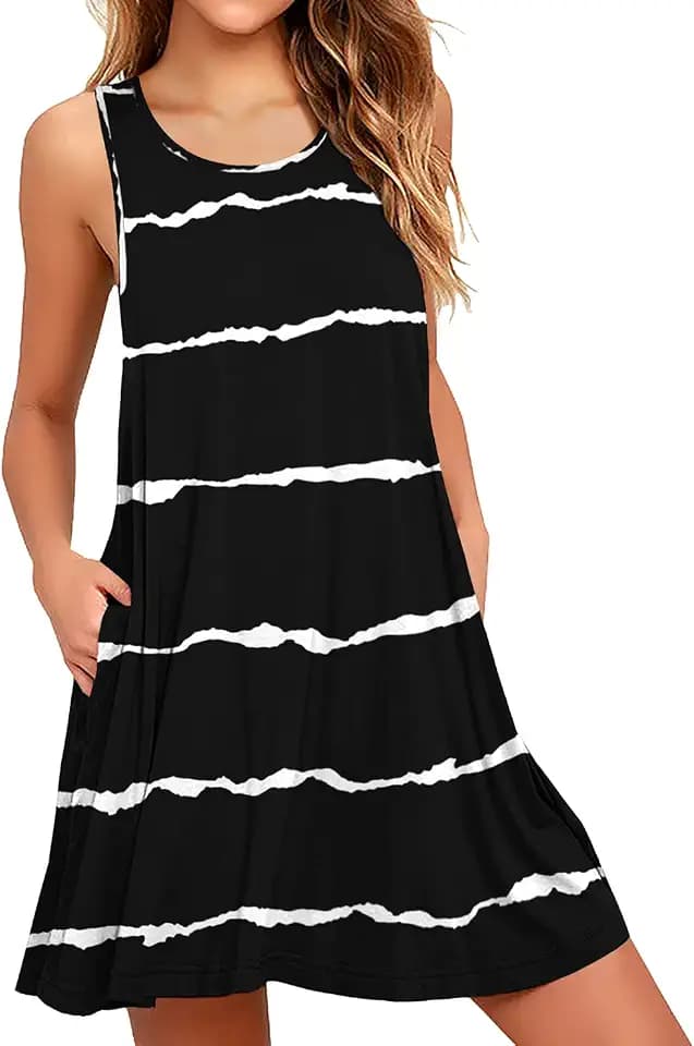 Actcat Strandkleid Damen Sommer Ärmellos Leicht Luftig Casual Kleid