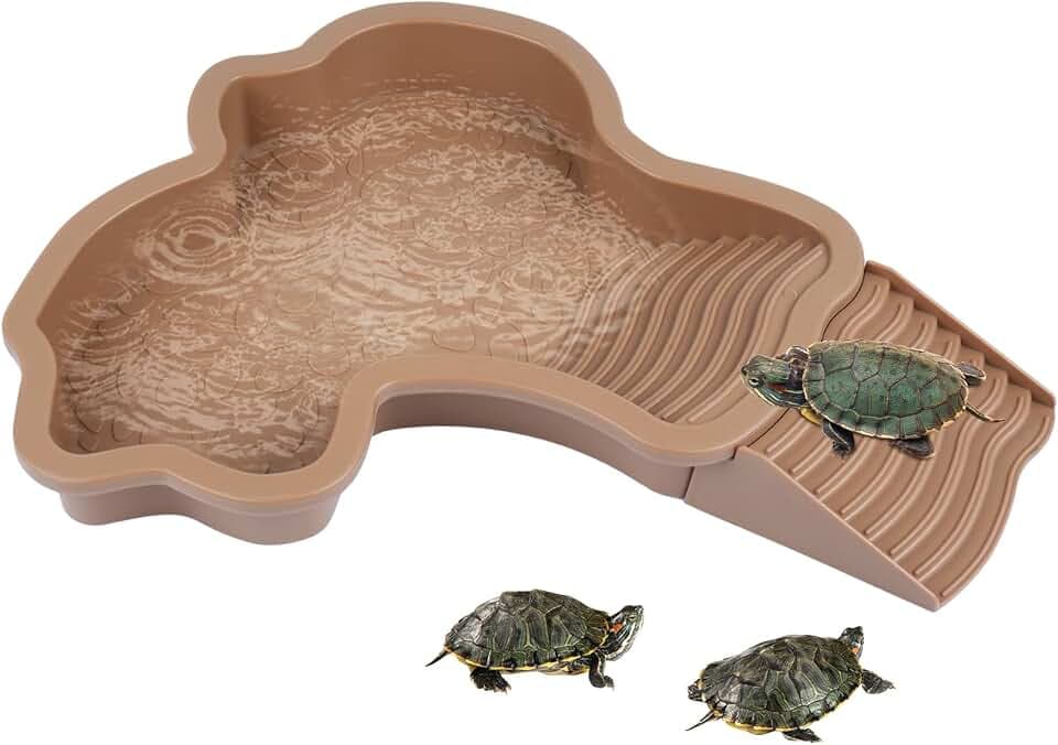 Große Reptilien-Badeschale mit Rampe – Futter- und Wasserschale für Schildkröten, Echsen, Schlangen und andere Terrarientiere