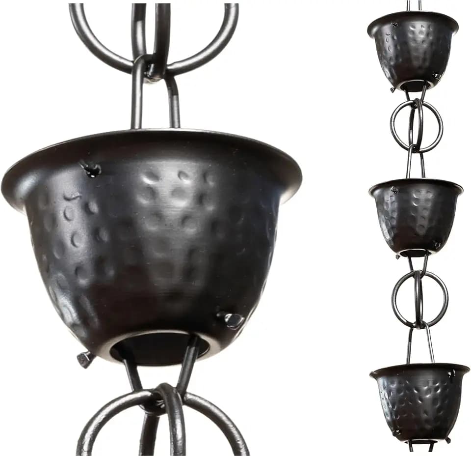 Monarch Rain Chains 18106 Aluminium-Regenkette, gehämmert, 2,5 m Länge, Ersatz-Fallrohr für Dachrinnen, schwarz