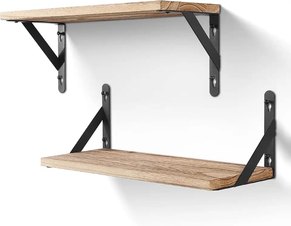 AGM Wandregal Holz, Regal Wand 2er Set, Dekorativ Regale für Wände, Tiefe 15cm, Länge 42.5cm Wandboard für Wohnzimmer, Schlafzimmer, Badezimmer, Küche, Büro
