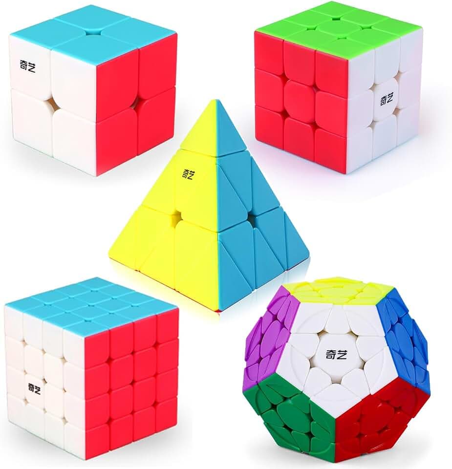 ROXENDA Speed Zauberwürfel Set, 2x2 3x3 4x4 Pyramide Dodekaeder Würfel Magischer Cube Sammlung für Kinder & Erwachsene [5 Pack] (Stickerless)