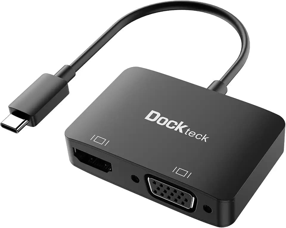 Dockteck USB C zu VGA HDMI 4K 60Hz Adapter Monitor Verbinder - 2 in 1 Splitter Adapter mit 4K 60Hz HDMI und 1080P VGA, für MacBook Pro/Air M1, iPad Pro/Air/Mini 6, Dell Xps 13/15