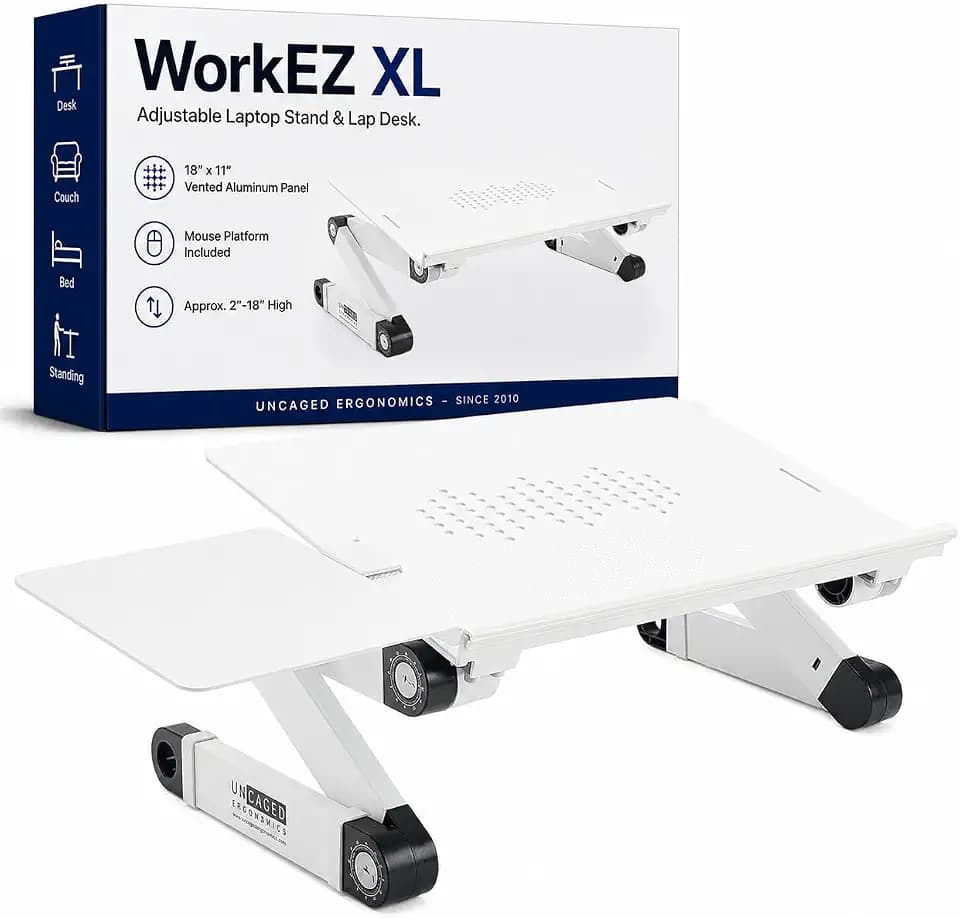 Uncaged Ergonomics XL Adjustable Laptop Stand, Cooling Riser (White)