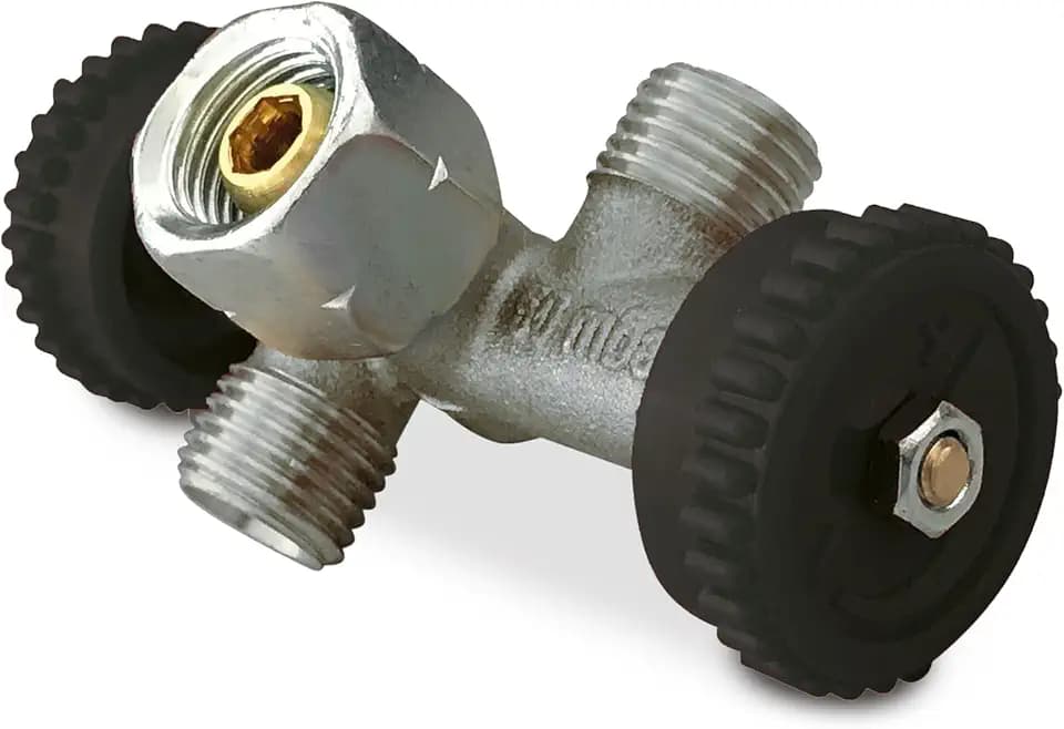 Enders® Doppelabzweigventil, G 1/4'' LH, Ausgangsdruck 50 mbar, Durchfluss 1,5 kg/h, Gasverteiler zum Anschluss von 2 Gasgeräten, für Gasgrills, Campingkocher und Gasgeräte, #1120