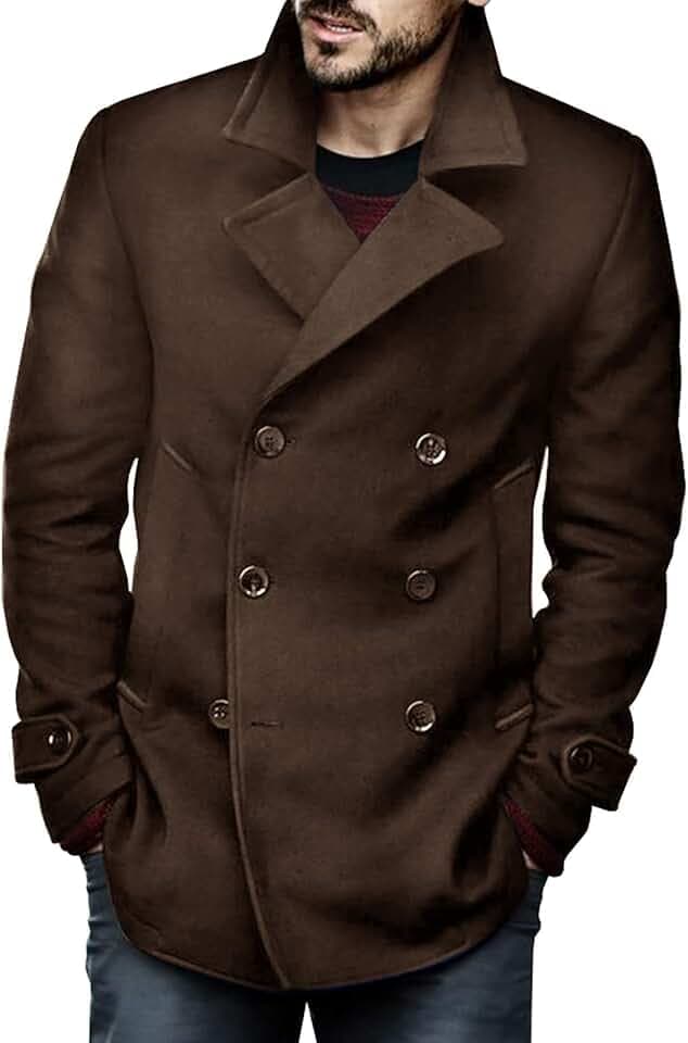 Runcati Herren Klassischer Zweireiher Mantel Slim Fit Winterjacken Casual Lange Jacke Warme Business Trenchcoat