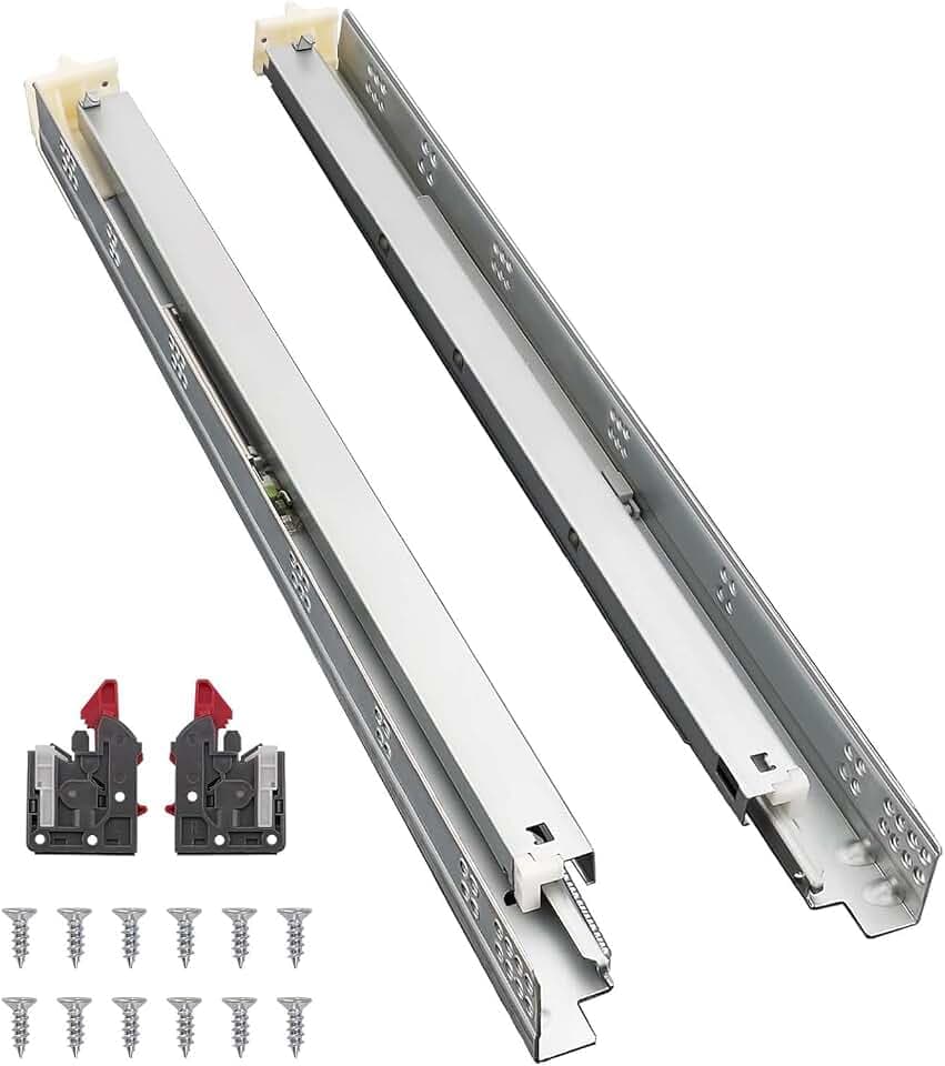 Probrico 6 Pairs 21 Inch Undermount Drawer Slides, Full Extension Concealed Drawer Runners Soft Close Bottom Mount Drawer Slides with Rear Mounting Brackets Locking Devices