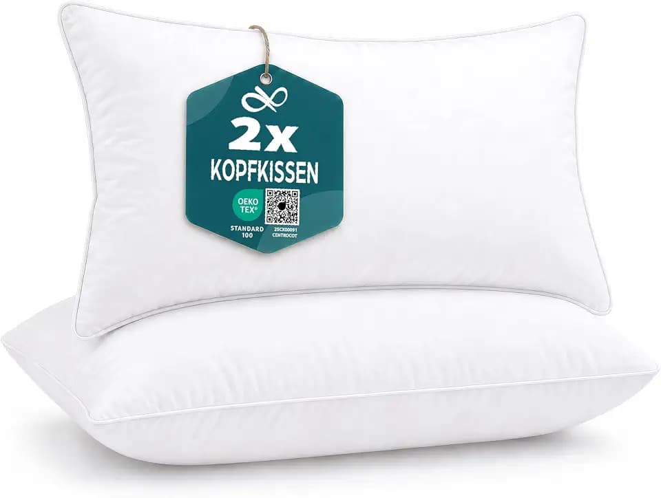 Flowen Kissen für Bett 48x74 cm Kopfkissen 2er Set Innenkissen Hypoallergene Anti-Milben Weiche Kissenfüllung mit Kissenbezug Mikrofaser Abnehmbarem und Waschbaren Schlafkissen für Haus/Hotel