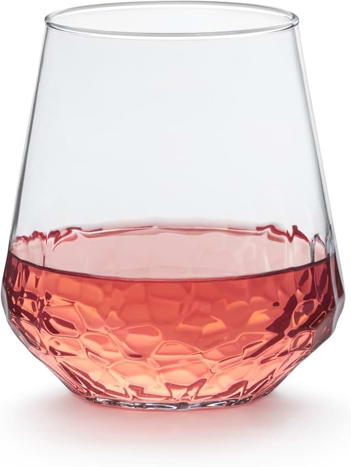 Libbey Hammered Stemless Wine Glasses Set of 8, 17.75-ounce, Dishwasher-Safe, Chiseled Textured Glassware Set, All Purpose Wine Glasses for Everyday Use