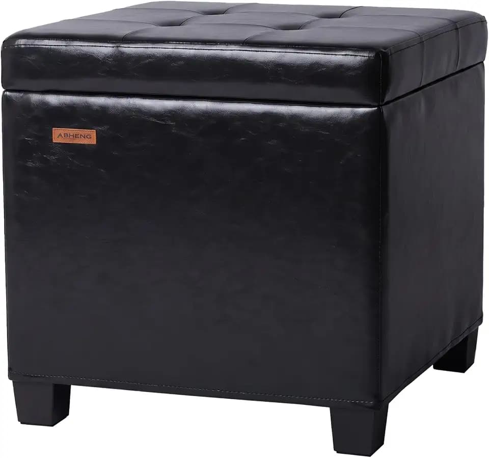 ABHENG Steel Frame Square Ottoman with Storage Black UASND63B