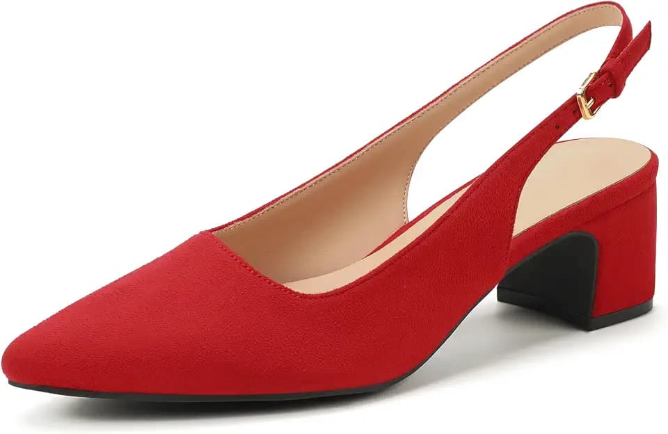 IDIFU IN2 Slingback Low Chunky Block Heels Pumps Closed Pointed Toe Short Heels for Women Wedding Bridal Party Prom Work Office Business Shoes Comfortable Dressy Cute Dress Shoes