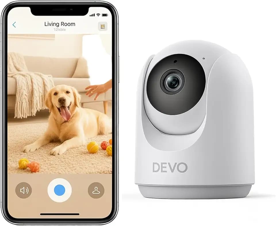 Devo Indoor Security Camera, 2K 360 Pan-Tilt Pet Dog Baby Monitor Camera