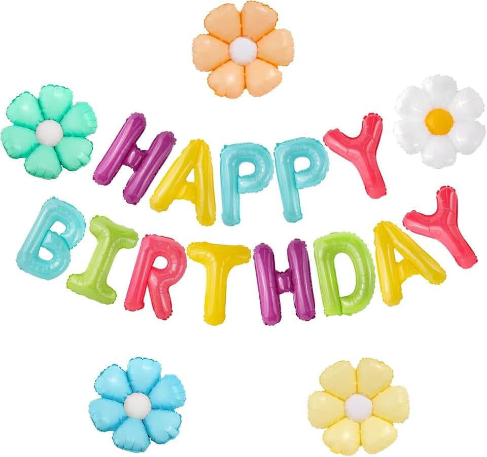 CANREVEL Happy Birthday Banner Decorations + 12Pcs Star Balloons, Macaron