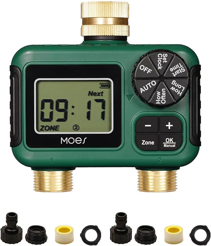 MOES 2 Zone Sprinkler Timer for Garden Hose,Brass Inlet &Outlet Water Timer