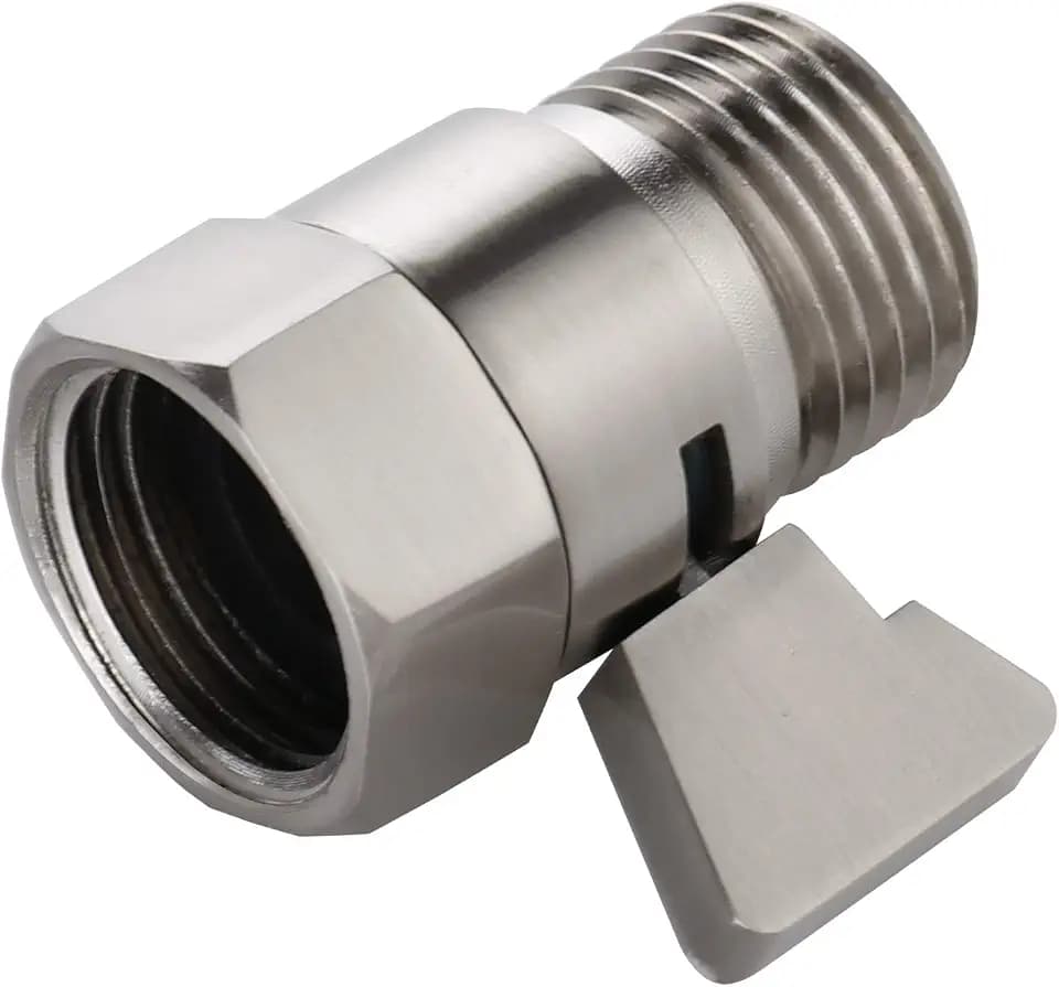 Water Flow Control Shut Off Valve with Brass Adjustable Hand Level Water Pressure Regulator for Hand Held Shower Head & Bidet Sprayer, Brushed Nickel Water Saver G1/2