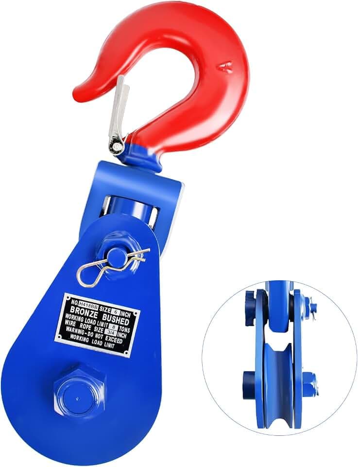 Snatch Block with Hook, 8 Ton 6" Sheave Fit with 3/4" Wire Rope