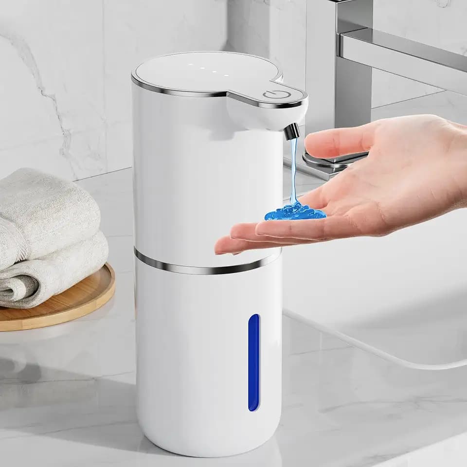 Fantictas Automatischer Seifenspender, elektrischer Flüssigseifenspender, USB wiederaufladbar, 4 Stufen verstellbar, 380 ml Wandhalterung, geeignet für Badezimmer/Küche/Geschirrspülmittel, Weiß