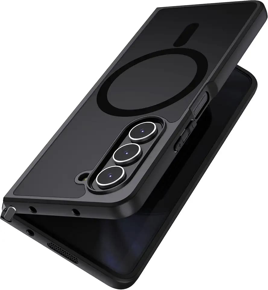 MAKAVO Magnetic for Samsung Galaxy Z Fold 5 Case [Compatible with MagSafe] Slim Translucent Matte Hard Back & Soft Black Bumper, Military Grade Drop Proof Cover, Shockproof Phone Case