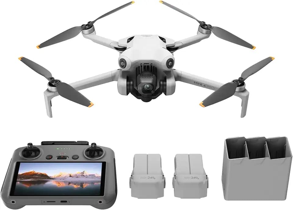 DJI Mini 4 Pro Fly More Combo mit DJI RC 2 Fernsteuerung (Bildschirmfernsteuerung), faltbare Mini-Drohne mit 4K-Kamera, unter 249g, 34 Minuten Flugzeit, 2 zusätzliche Akkus, Klasse-C0