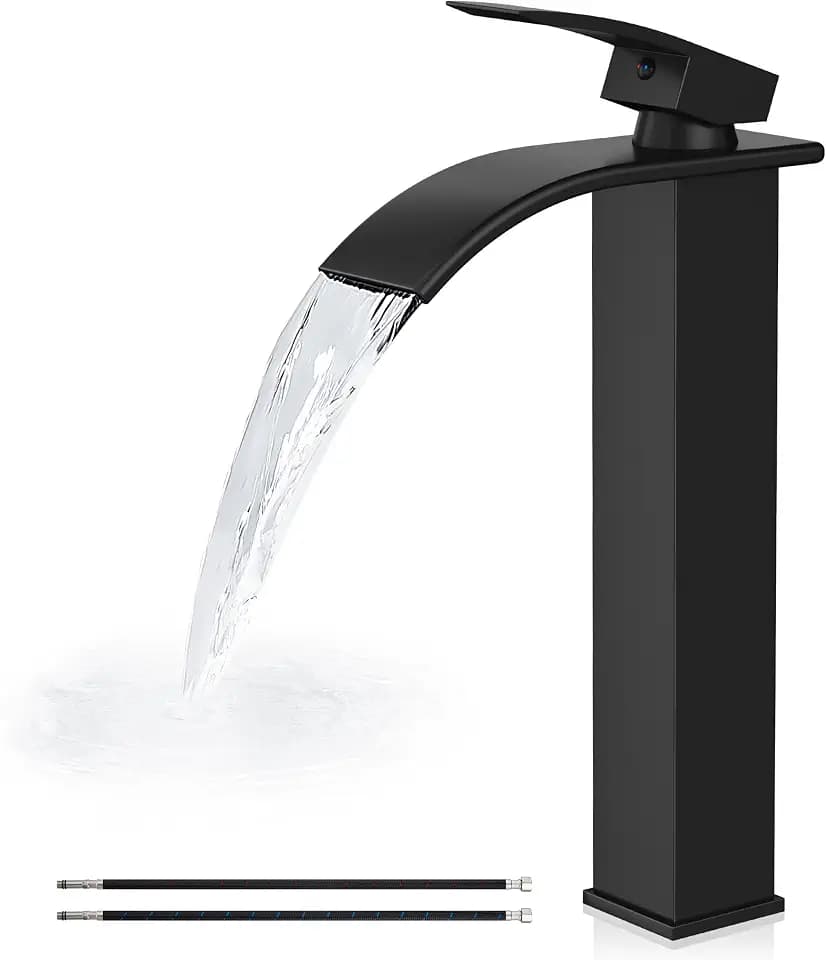 Airuida Vessel Sink Faucet,Black Tall Waterfall Faucet No Drain