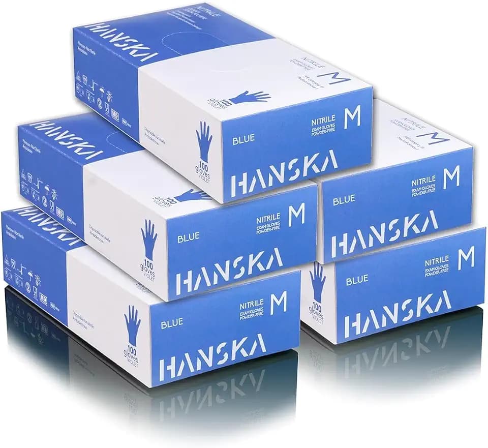 HANSKA 500 Blau Nitril-Einweghandschuhe – puderfrei – Einweg – beidhändig tragbar – unsteril – Gummibasis – Geeignet für medizinische Bereiche und Lebensmittelverarbeitung (500, M)