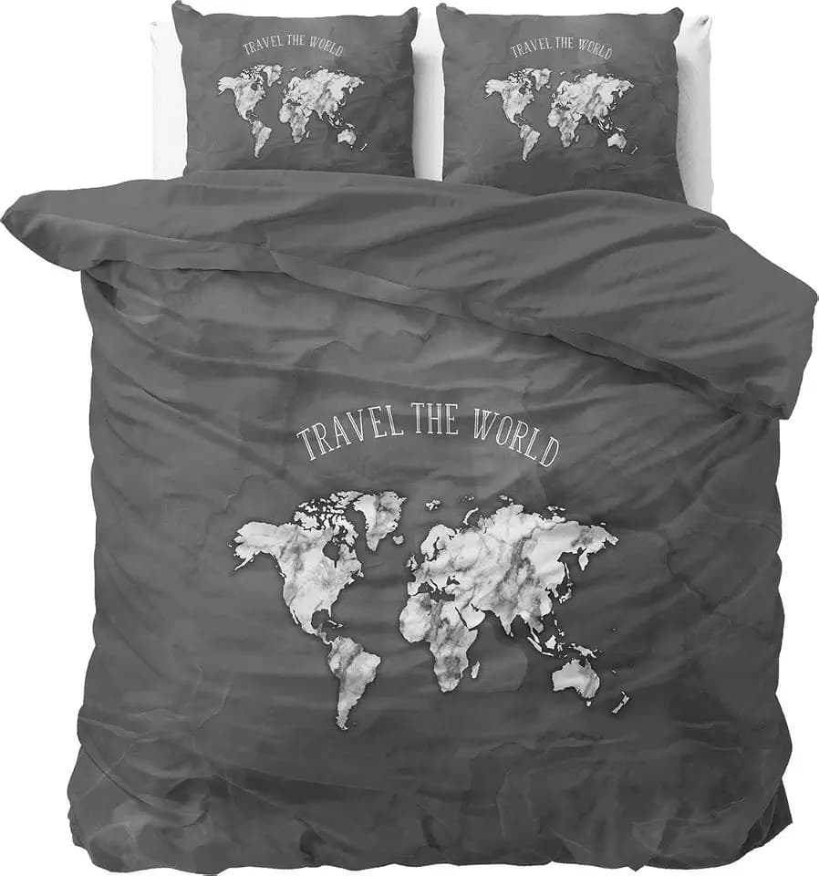 Sleeptime Bettwäsche 200x220 Polycotton 3-teilig, hautfreundlich, Weltkarte