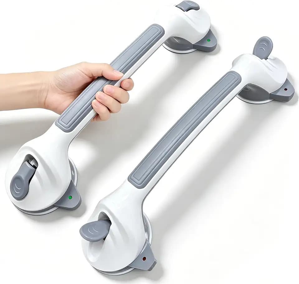 2 Stuick Haltegriff mit Saugnapf Duschgriff Badezimmer Saugnapf Griff Haltegriff Dusche Ohne Bohren Haltegriffe für Senioren Badewannengriff 42.5 CM für Bad WC Treppen Einstiegshilfe