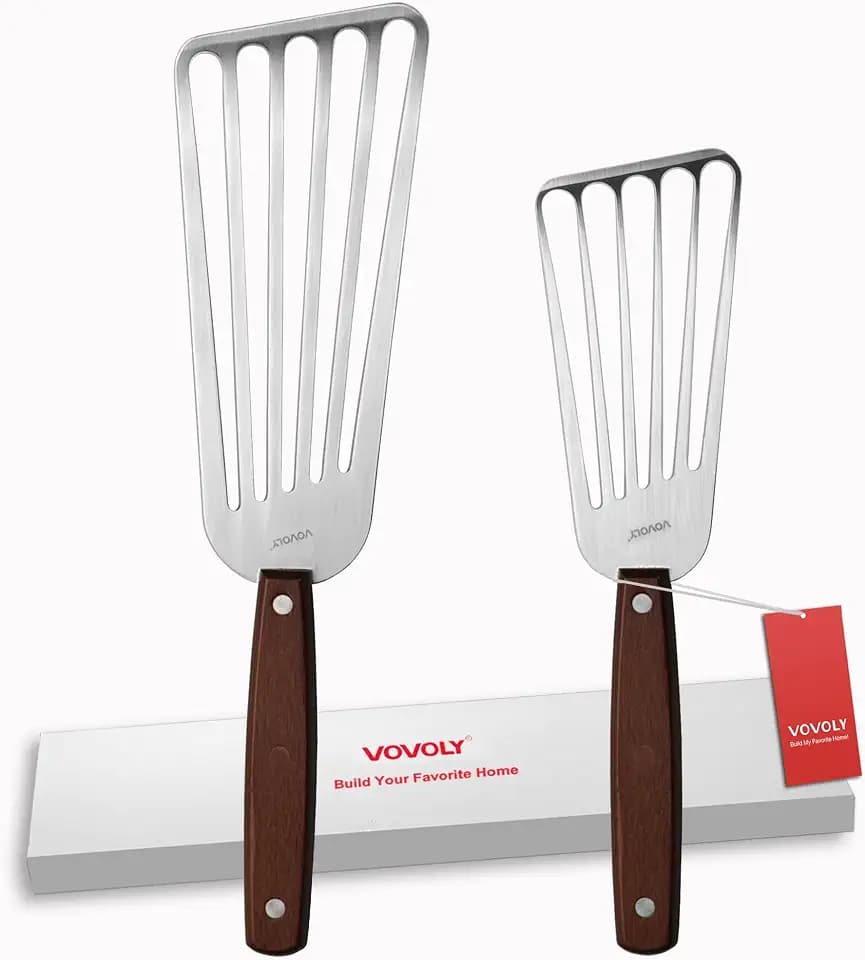 Fish Spatula Turner, Stainless Steel Slotted Spatulas Set, 3"x6"+4"x8"
