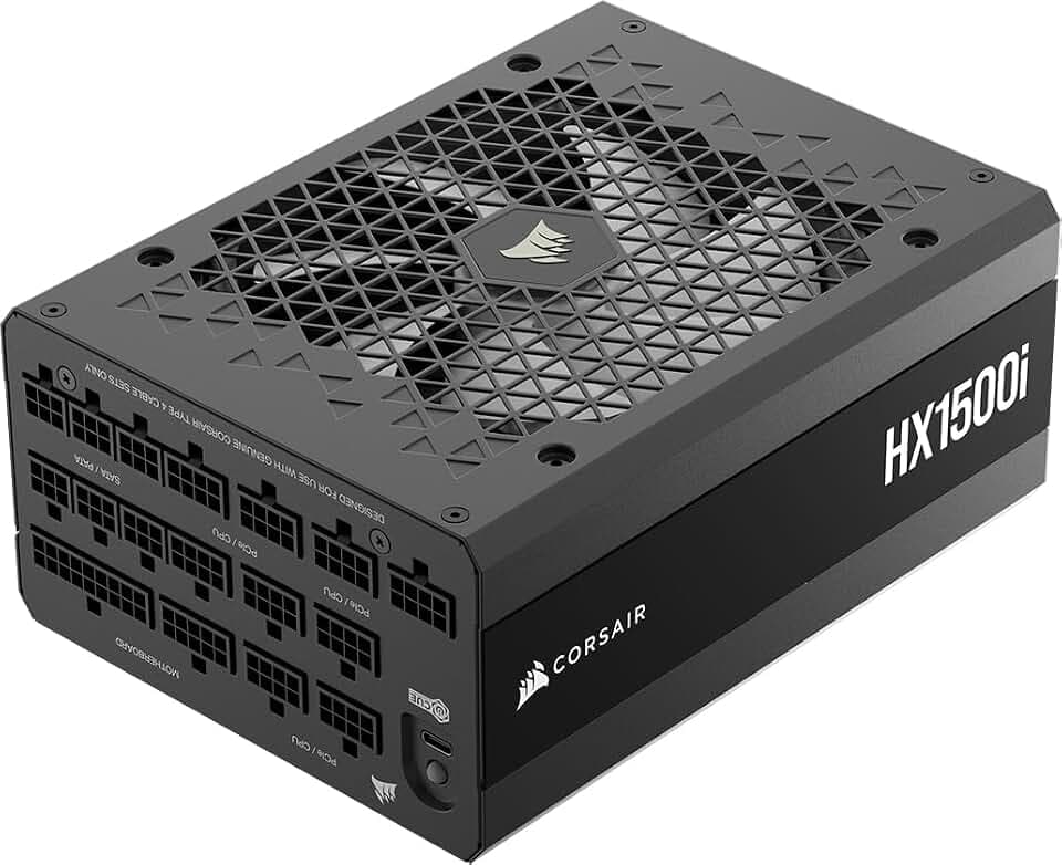 CORSAIR HX1500i (2025) Vollständig Modulares, Ultra-Rauscharmes ATX-Netzteil mit 12V-2x6-Kabel – ATX 3.1 & PCIe 5.1 konform, Cybenetics Platinum Wirkungsgrad – Schwarz