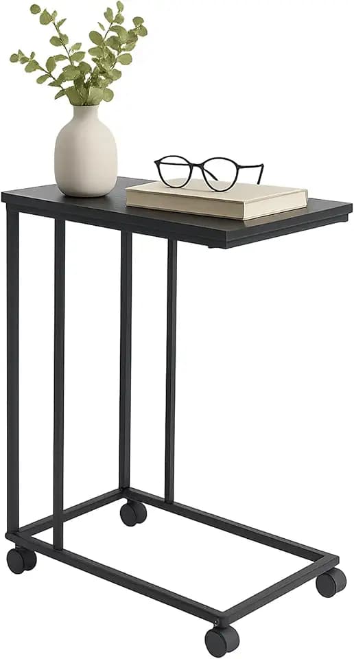 Relaxdays Beistelltisch mit Rollen, HxBxT: 68 x 50 x 35 cm, MDF, Metall, C-Form, Sofatisch zum Unterschieben, Farbwahl