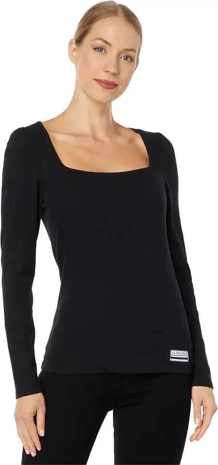 LONG SLEEVE SQUARE NECK RIBBED TOP