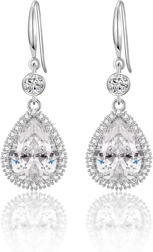 Hochzeit Schmuckset Damen, Halskette & Ohrringe in Tropfenform mit 5A Zirkonia, Silber/Gold/Rosegold Schmuck Set Hochzeitstag Geschenke für Braut Frauen
