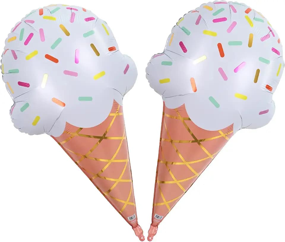 32 Inch Large Ice Cream Balloons Cone Kit, Giant Sweet Ice Cream Sprinkle Foil Balloons, Popsicle Three Scoops of Fun Social Party Decorations for Kid Girls Birthday Summer Beach Hawaii Pool Decor