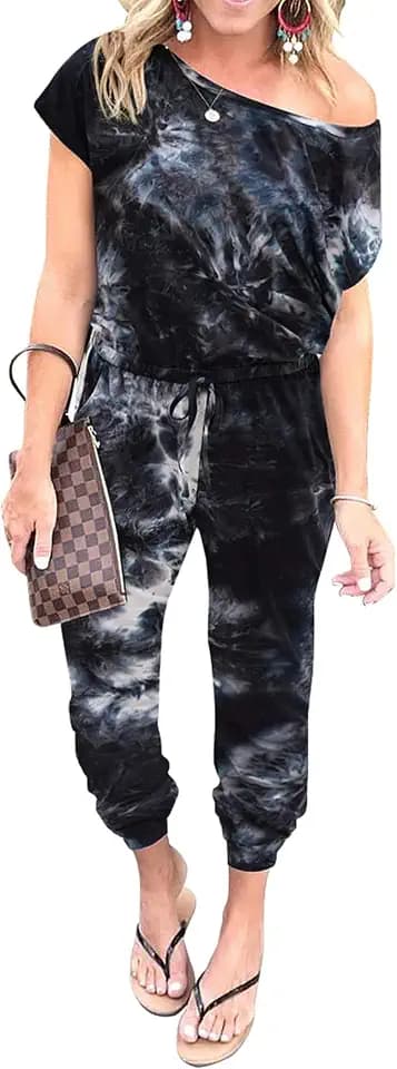 PRETTYGARDEN Jumpsuits for Women Summer Off Shoulder Romper