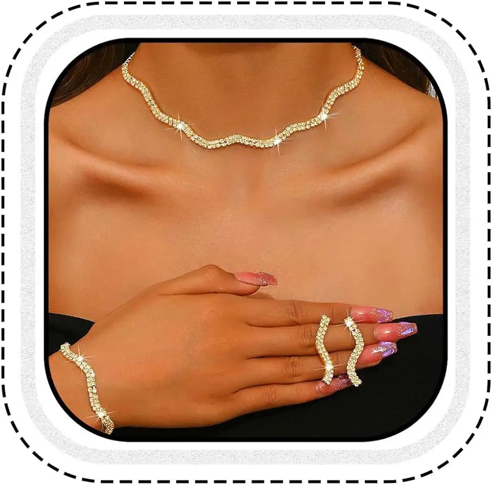 Aukmla Rhinestones Bridal Wedding Jewelry Set Choker Necklaces Earrings Bracelet Sets Prom Jewelry for Women and Brides