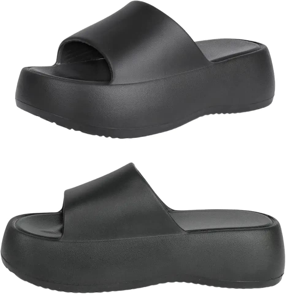 Platform Slides for Women, Platform Sandals Women Comfortable, Cute Flatform Beach Sandals, Slip on Summer Cloud Vacation Shoes for 2025