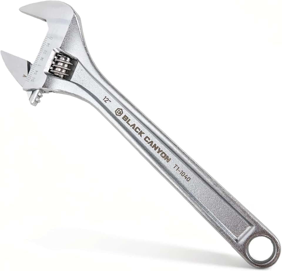 BLACK CANYON Adjustable Wrench 12 Inch, Wide Jaw Spanner with Imperial and Metric, Premium Chrome Forged Steel for Automotive Plumbing, Household Repairs and DIY
