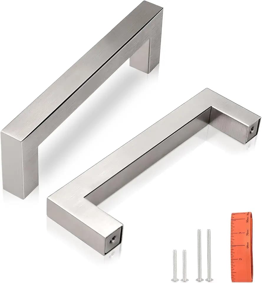 KNOBWELL 12 Pack 3-3/4 in Kitchen Cabinet Handles Brushed Nickel, Satin Stainless Steel Dresser Drawer Pulls, Square Vanity Cupboard Handles, Overall Length 4-1/5"