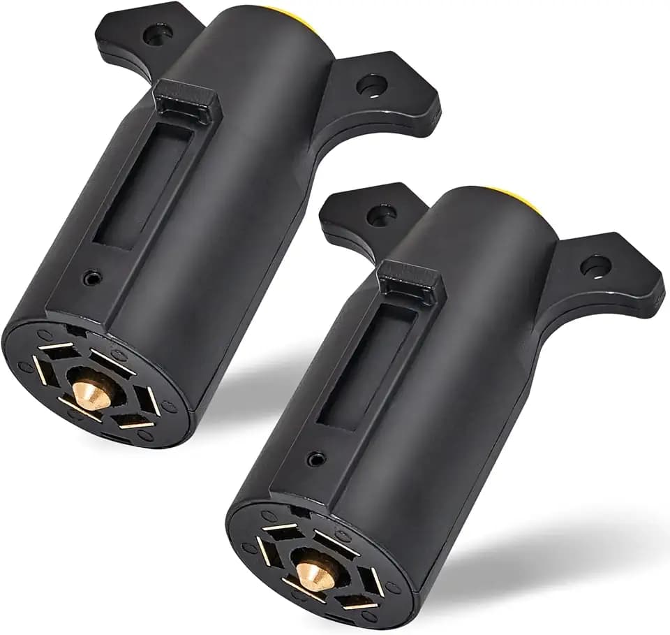 MECMO (2-Pack) RV 7 Pin Trailer Plug Splice-in Replacement Trailer Side Male End 7 Way Round RV-Style Trailer Light Wiring Harness Connector, Heavy Duty 7 Prong Trailer Towing Plug for RV Boat Trailer
